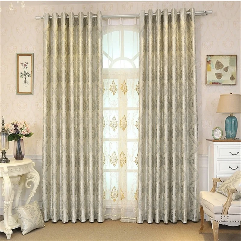 Europäische Luxus-Jacquard-Vorhänge für Wohnzimmer, beige Vorhänge, Fensterpaneel, Stoffvorhang für Schlafzimmer, Schattierung, 80 % individuell