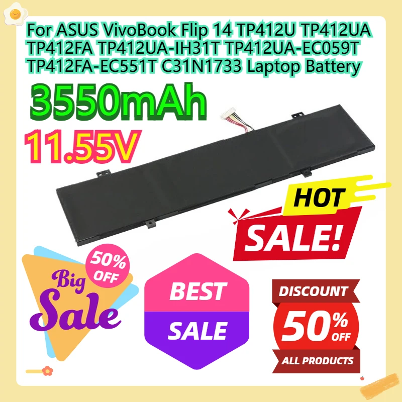 

For ASUS VivoBook Flip 14 TP412U TP412UA TP412FA TP412UA-IH31T TP412UA-EC059T TP412FA-EC551T C31N1733 Laptop Battery