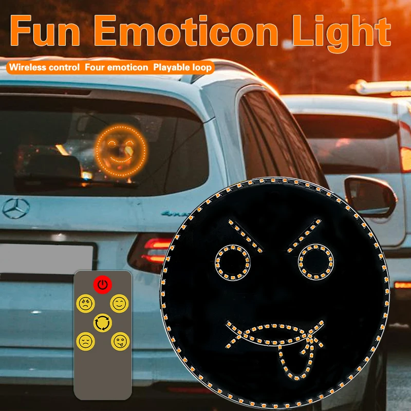 Car Rear Window LED Expression Lamp 4 Types Funny Emoticons Light Anti Collision Warning Interactive Emoticon Lamp Remote Contro