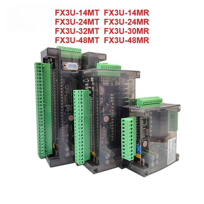 Controlador lógico programável fx3u 6ad 2da 14mr 14mt 24mr 24mt 30mr 32mt 48mr 48mt e rs232 rs485 38400bps relé transistor plc