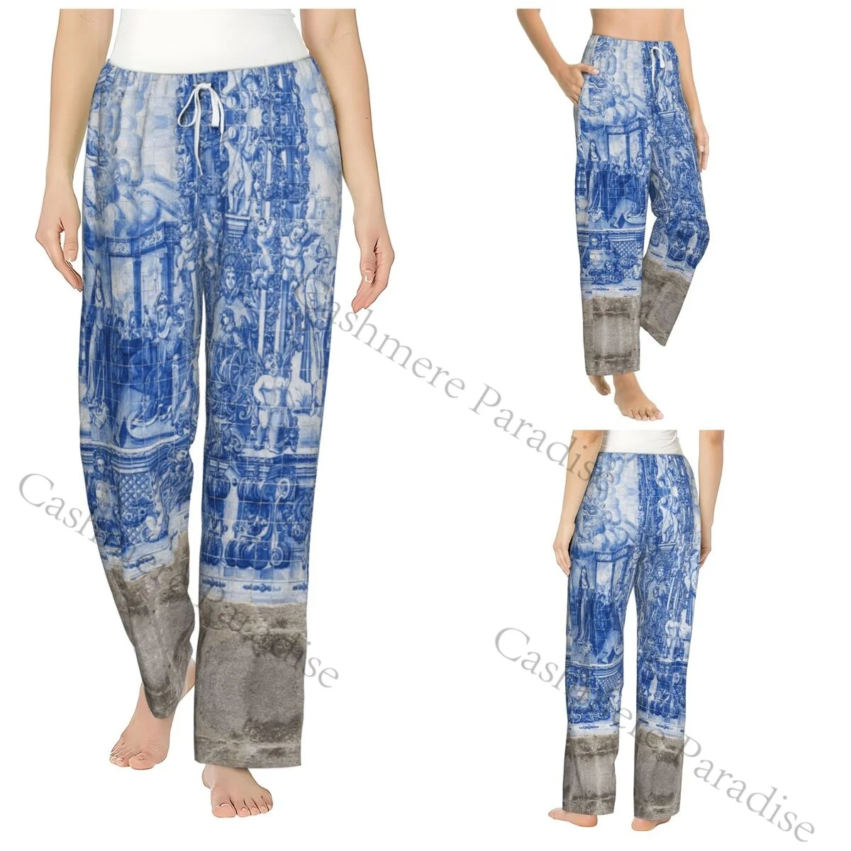 

Graffiti Blue Wall Flannel Pajama Pants for Women Soft Warm Sleep Pants with Elastic Waistband