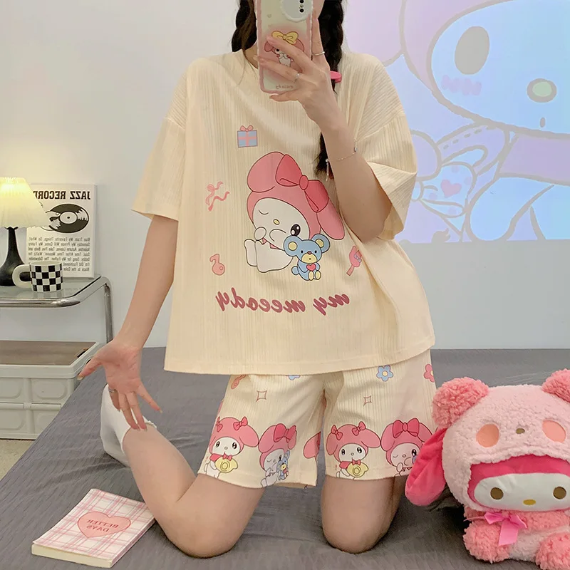 Cartoon My Melody Pajama Set Sanrios Anime Kawaii Kuromi Pochacco Summer Short Sleeve Shorts Cute Homewear Set Student Sleepwear