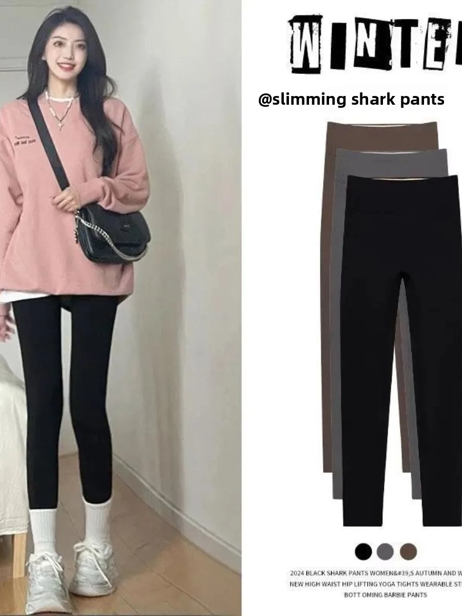 

High Waist Fce Lined Sl Yoga Pants Women's ark Skin Pants Autumn Winter Thermal Long Trousers ay Base Layer Pants