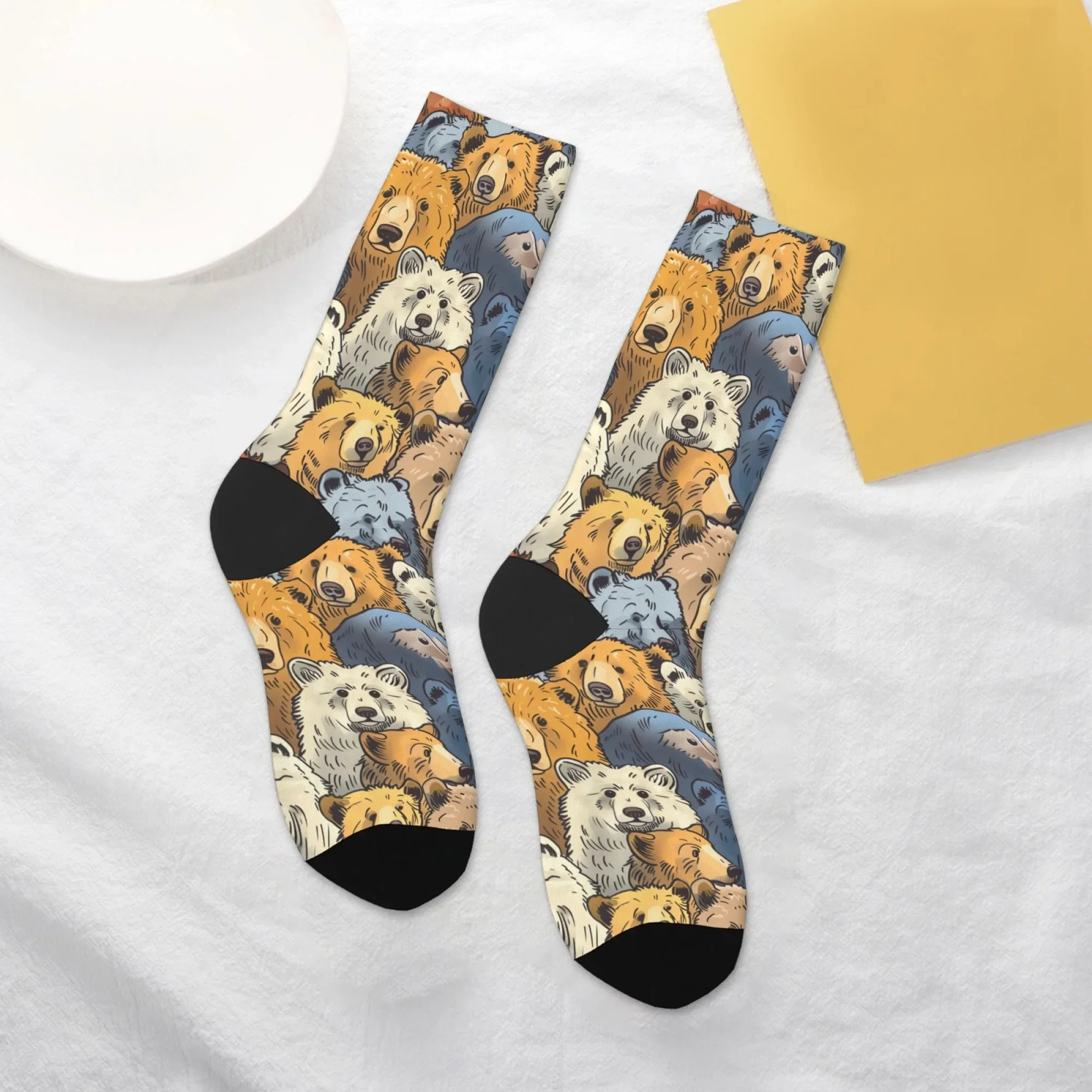 Harajuku cute bear print cartoon socks novelty funny happy crew socks unisex stretch comfortable breathable socks casual outdoor