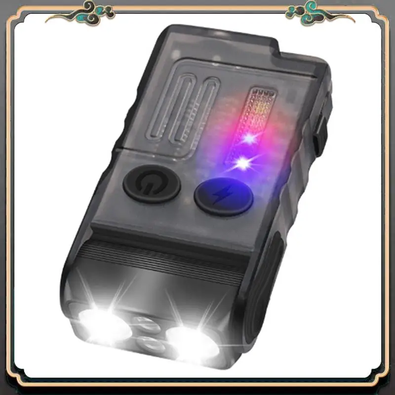 

V20 Keychain Flashlight With Clip Warm Red Blue COB Light 13 Modes Magnetic Flashlight