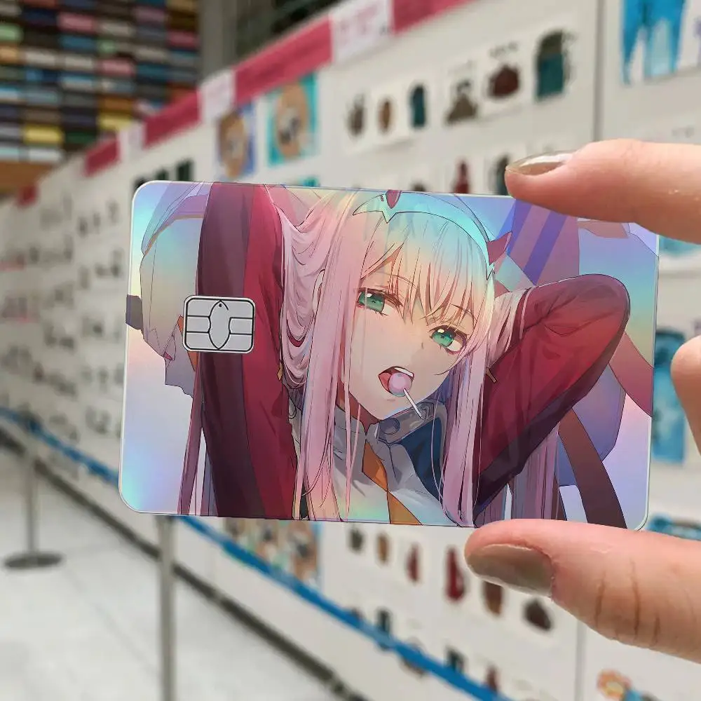 Anime Z-Zero Two 4Pcs Laser Card Stickers Vinyl Skin For Credit Debit Bank Cards Waterproof Resistant Protective