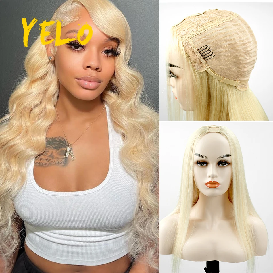 Yelo Rechte Pruiken U Deel Pruik Brazilian Human Hair Pruiken Natuurlijke Onbewerkte Remy Hair Lijmloze Midden U Vorm Pruik 180% Dichtheid