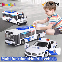 Simulation Open Doors Alloy Police Car Bus Diecast Model Toy with Light Sound Multi Functional Inertia Vehicle Toys for Boys Kid