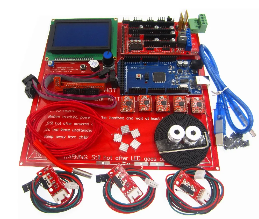 3D Printer Kit set Ramps 1.4 board +12864 LCD Screen + MK2B Heatbed + A4988 motor driver +Controller