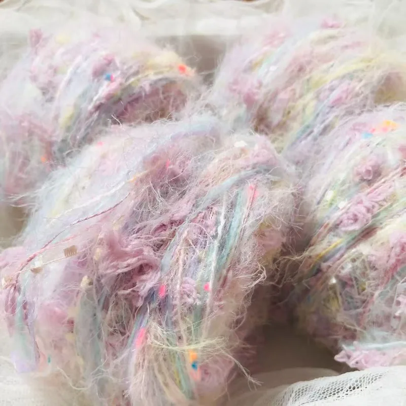 Fil à tricoter mélangé à la main, série couleur claire, 50g, motif fleur de pêcher, pour queue de cheval, fil doux tissé au crochet pour décoration de jardin