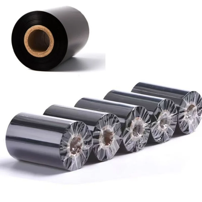 

Усиленная лента из смолы, 40-110 мм × 300 м, черная термопереносная карбоновая лента, печать серебряной пленки, штрих-код, печать этикеток из ПЭТ, ПВХ