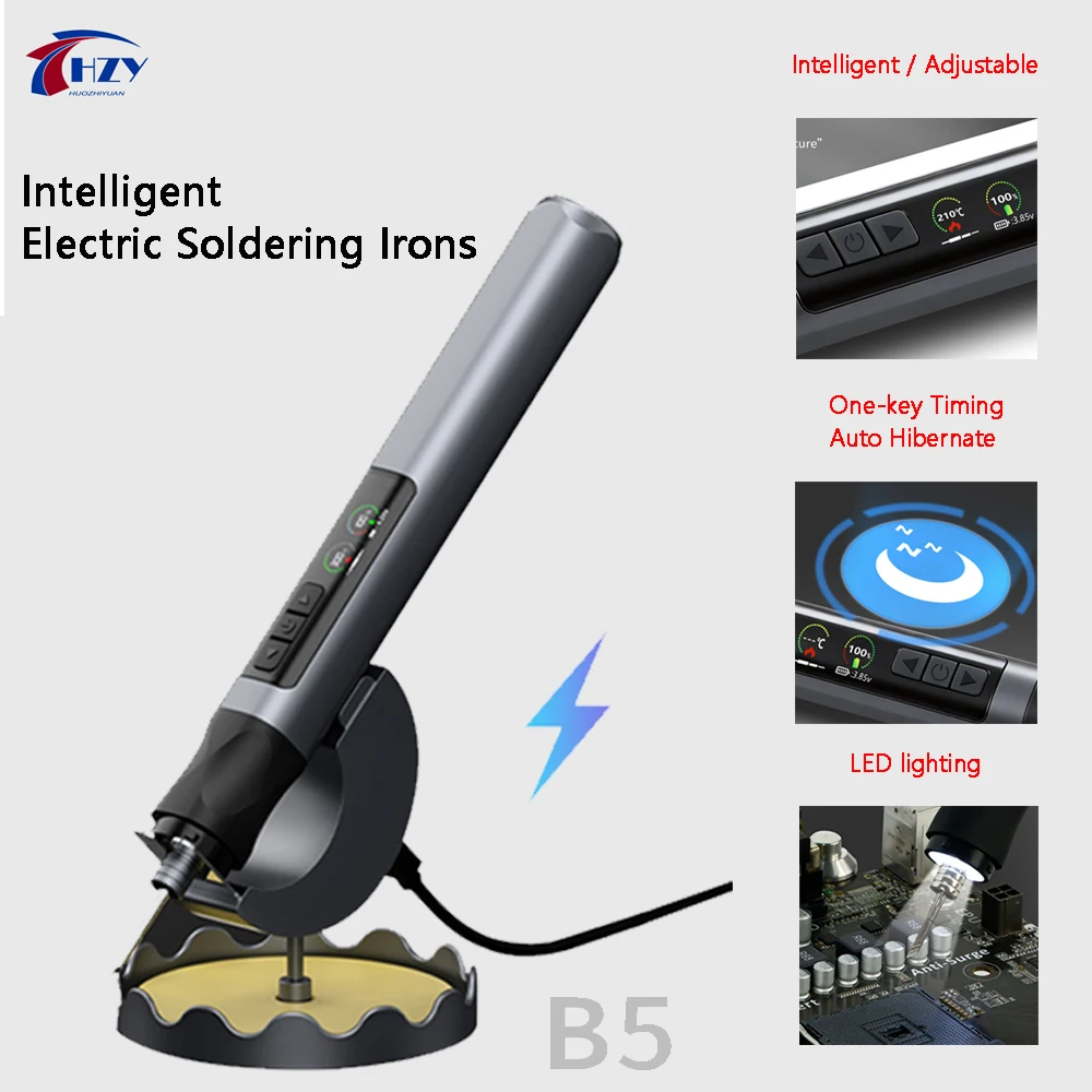 

Интеллектуальный электрический паяльник HZY B5 75 Вт, 180-480 В ℃ Регулируемая паяльная станция Type-C для ремонта, портативные инструменты