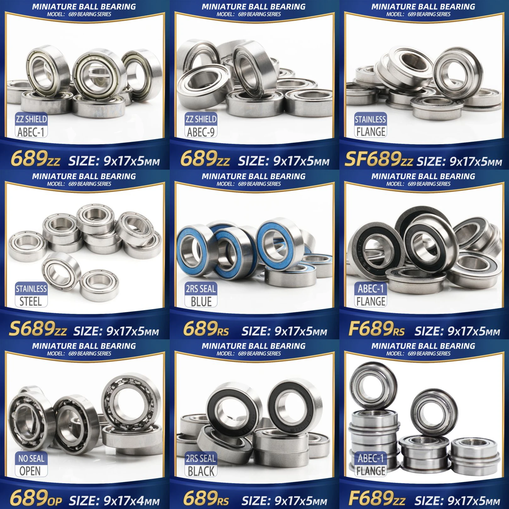 FUSHI 689 ZZ Bearing 9x17x5 mm 10Pcs 689ZZ RS 2RS 689Open Handpiece Bearings For Video Card High Speed For Motor