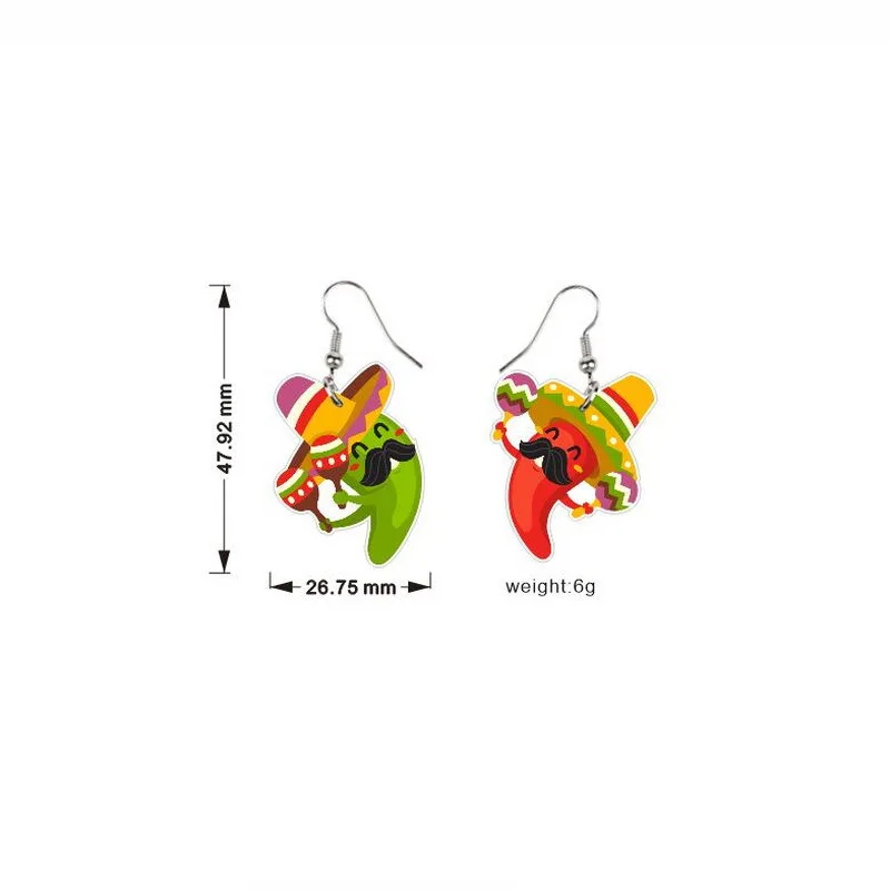 Mexican Acrylic Earring For Women Chili Racket Hat Skull Avocado Charms Drop Earrings Jewelry Custom Women Party Gift