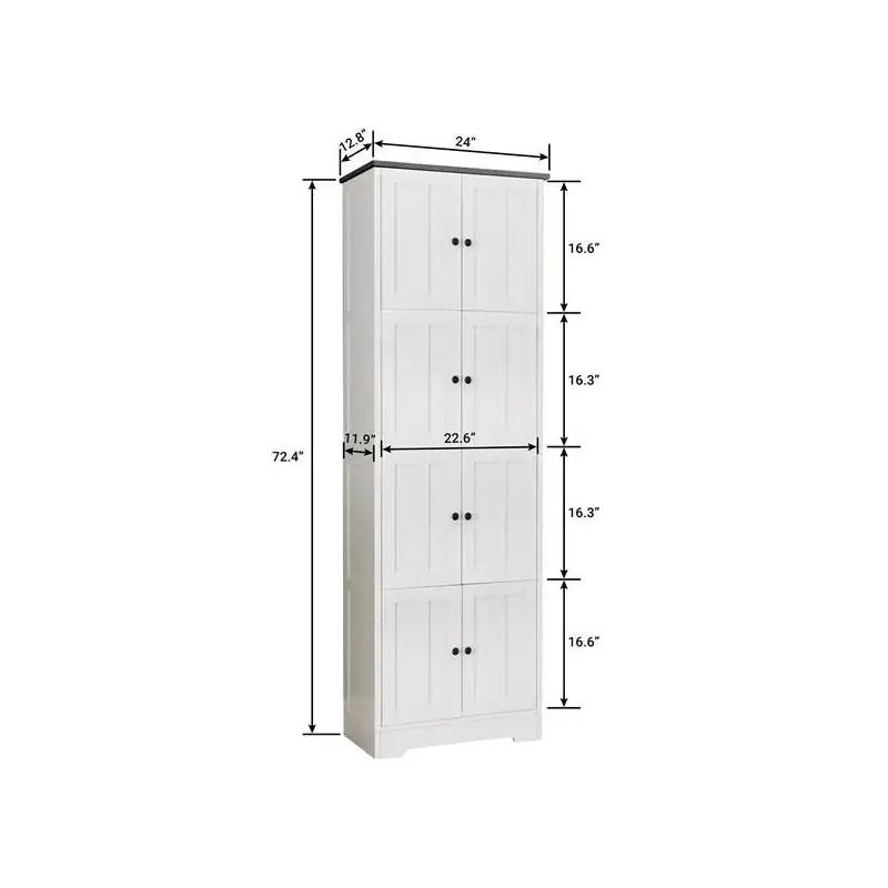 خزانة تخزين طويلة، 8 أبواب، 4 أرفف، وحدة مثبتة على الحائط لغرفة المعيشة، المطبخ، المكتب، غرفة النوم، الحمام، لمسة نهائية بيضاء