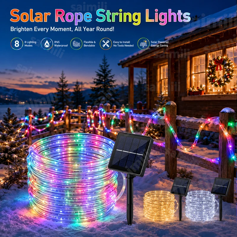 Smart Garden Spotlights - 屋外ソーラーLEDフェアリーライト防水ロープチューブストリングランプ、庭、パティオ、クリスマス、ホリデー、ホームパーティーの装飾に