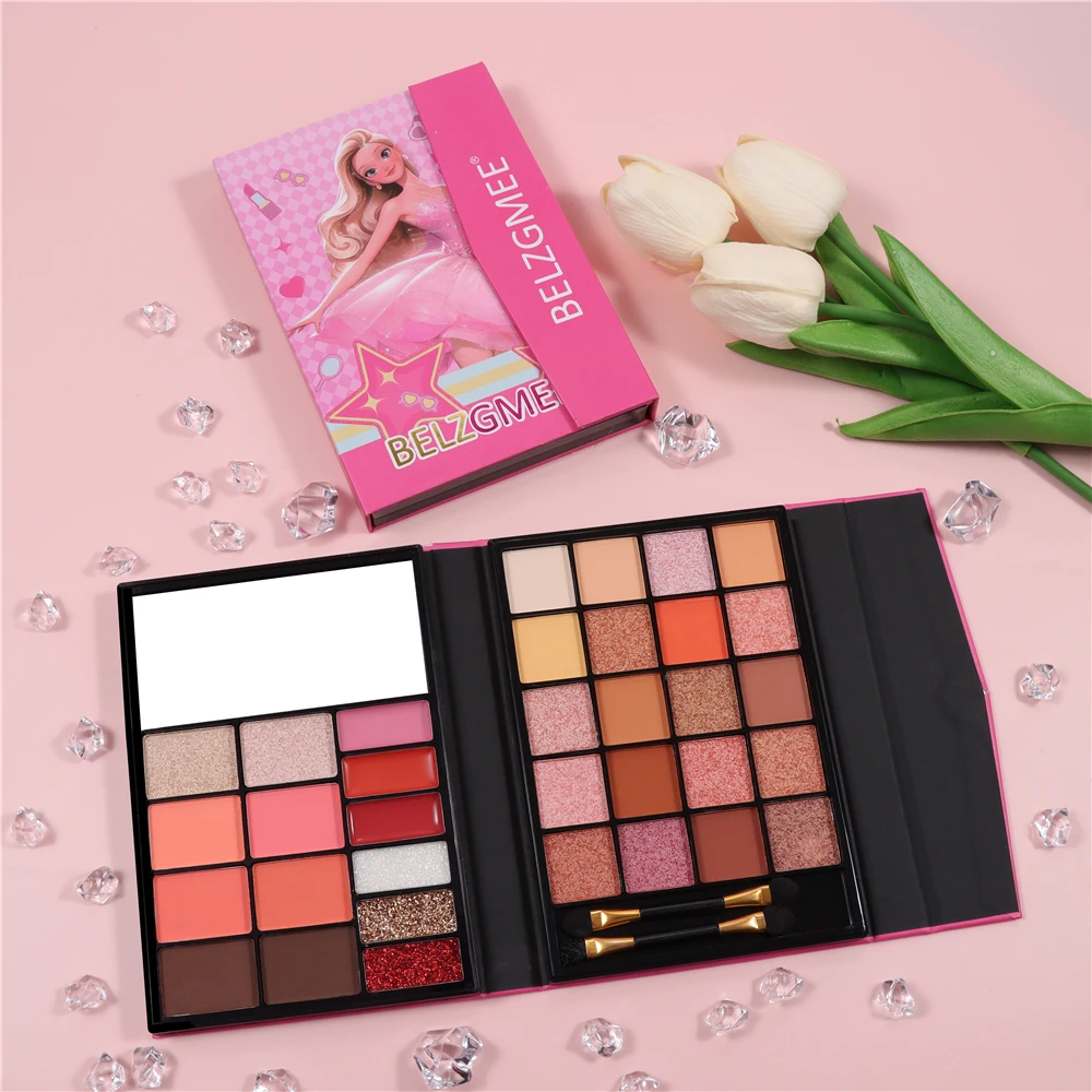 BELZGMEE Cute Princess Matte Eye Shadow Palette with Powder Puff Glitter Eyeshadow Palette Plastic Paper Case Makeup for Eyes