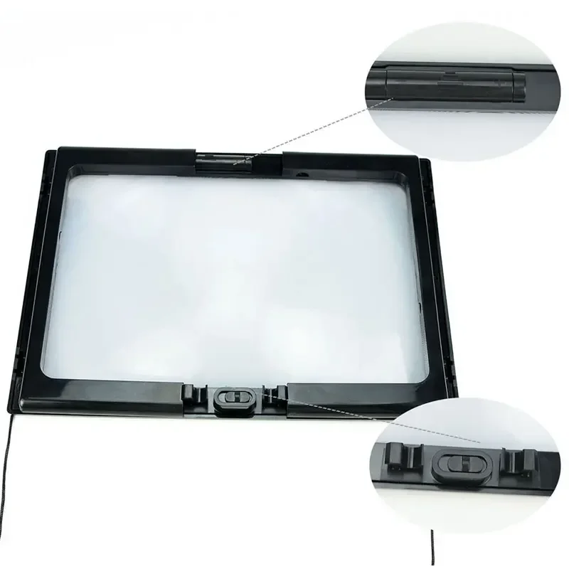 A4 Big Fresnel Lens Desk Type Magnifying Glass with LED Light Foldable Magnifier Elderly People Reading Tools Loupe