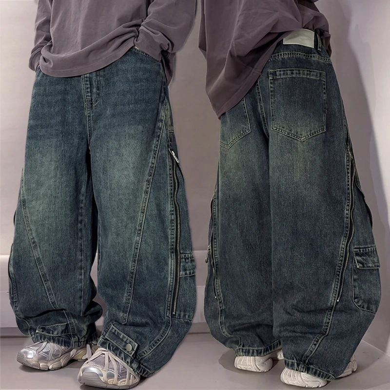 New Fashion Children American High Street Heavy-Duty Loose Denim Jeans for Boy Streetwear Pants Kids Luxury Jeans Trousers 4-16Y