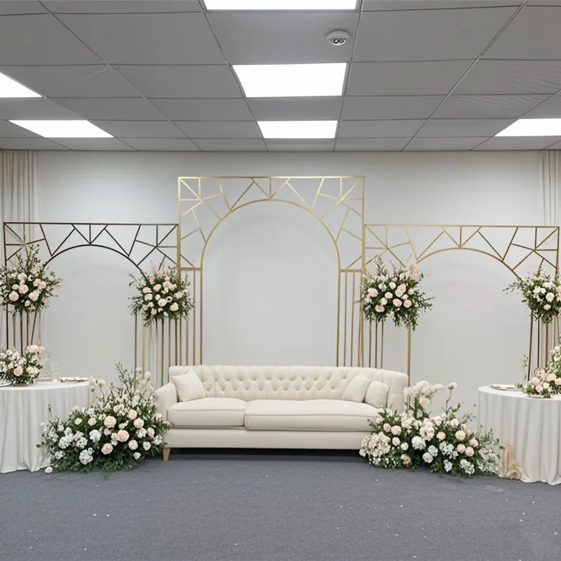 

1/3pcs New Wedding Arch with Irregular Multi Bar Screen Background Frame Party Stage Props Decoration Gold Plated Flower Racks