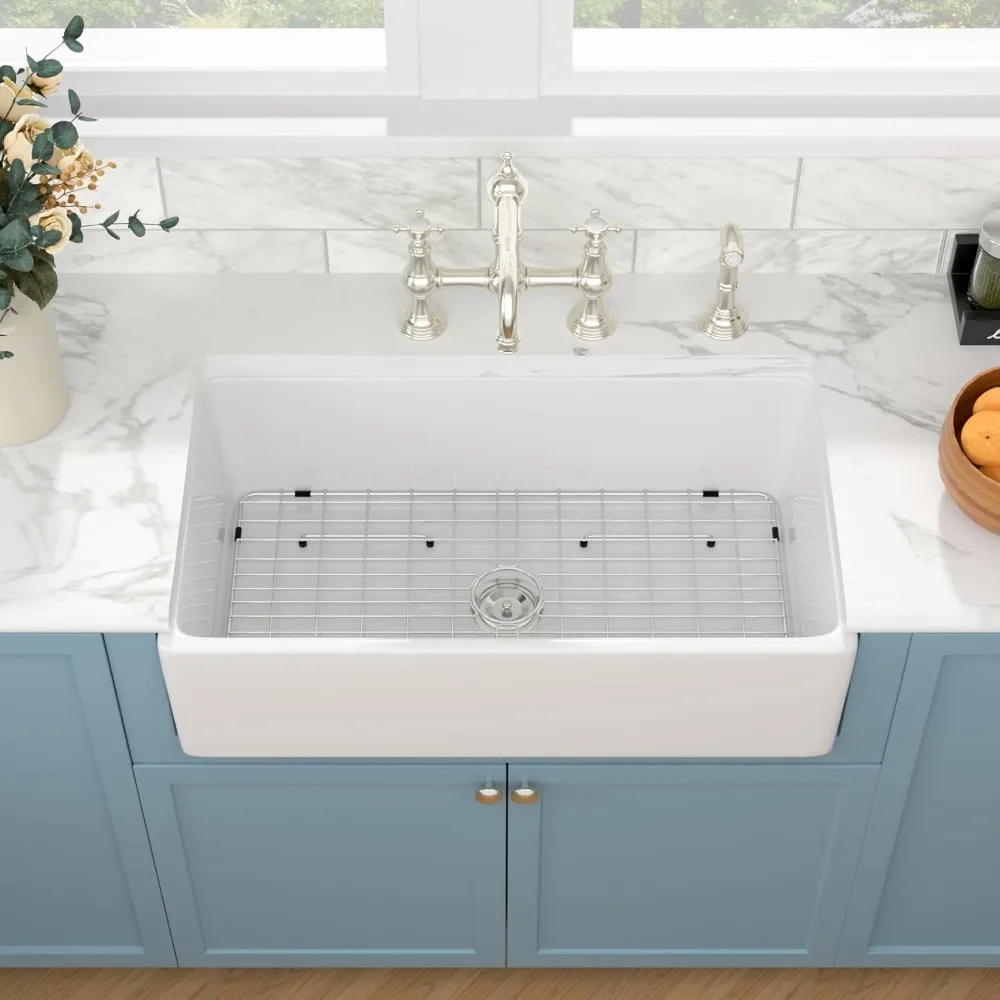 مزرعة نمط 33x20 بوصة وعاء واحد السيراميك الخزف الزجاجي Fireclay بالوعة المطبخ مع تصميم المئزر الأمامي