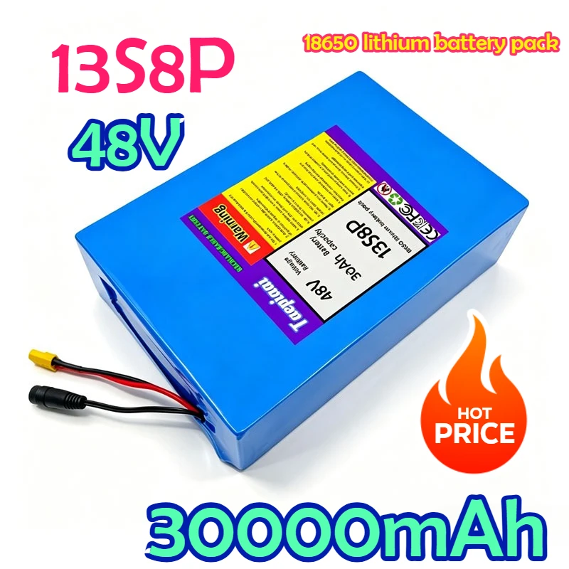 13S8P 48V 30Ah/30000mAh 18650 Rechargeable Li-ion Battery Pack High-power with BMS for Motorcycle, Scooter, Bicycle