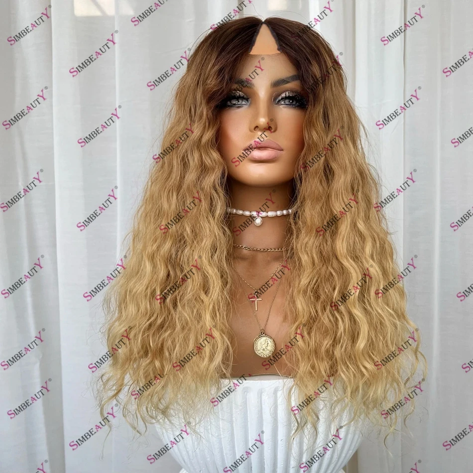 

Deep Wave Honey Blonde 1x4 Opening Size Glueless Middle/Left U Part Wigs for Women Easy Wear Fully Machine Made Cheap V Part Wig