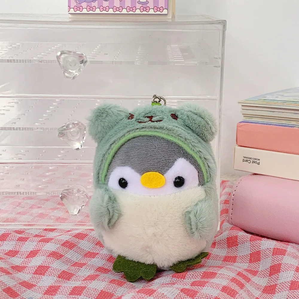 Llaveros de peluche colgante de muñeca de mochila, lindo oso de peluche, se transforma en una mochila de pingüino, colgante de muñeca