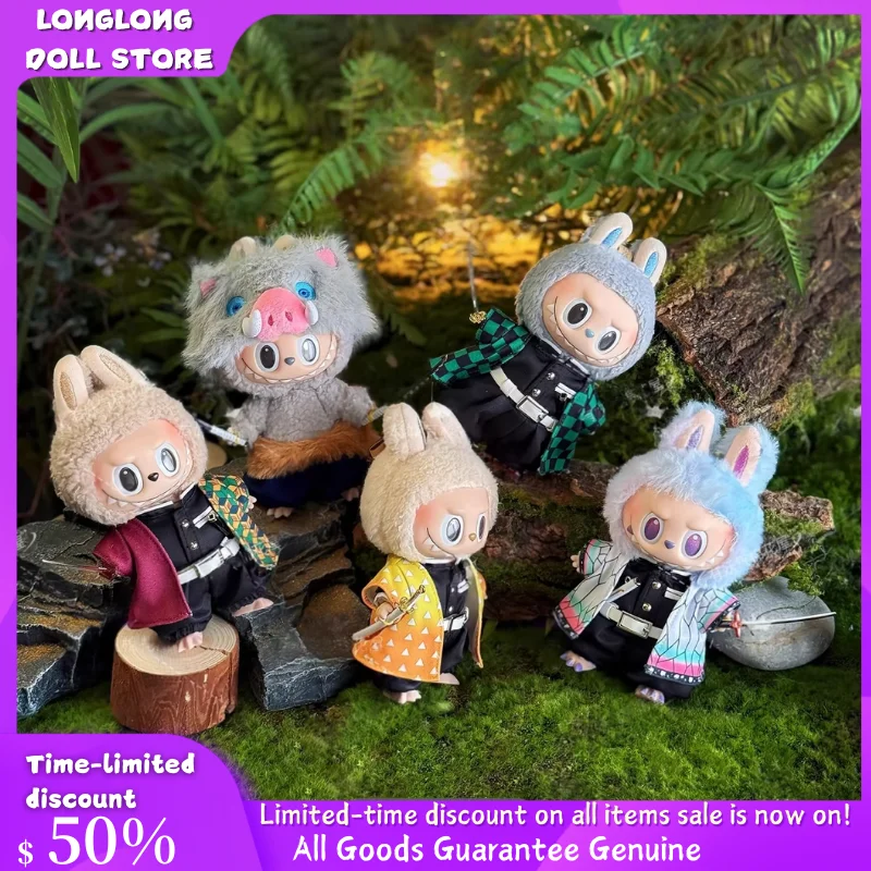 

(Only Clothes) 17cm Labubu Doll Clothes Demon Sl ayer Tanjiro Cosplay Outfit Handmade Kimono Cape Plush Figure