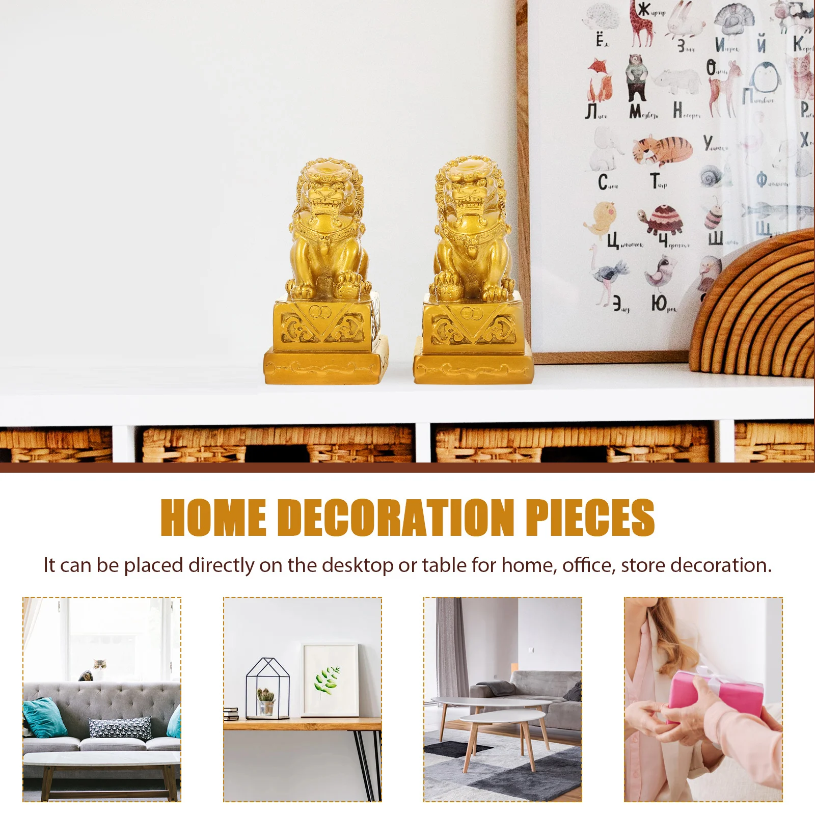 

1Pair Lion Sculpture Adornment Resin Crafts Exquisite Design Home Office Decor Resin Lion Sculpture Tabletop Adorns