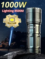 バッテリー内蔵のハイパワーLED戦術懐中電灯,非常灯,スポットライト,ホリデーギフト,1000w,7800mah,9km