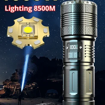 1000W high power Led flashlights tactical flashlight 7800mah emergency spotlight 9km holiday gifts with built-in battery light