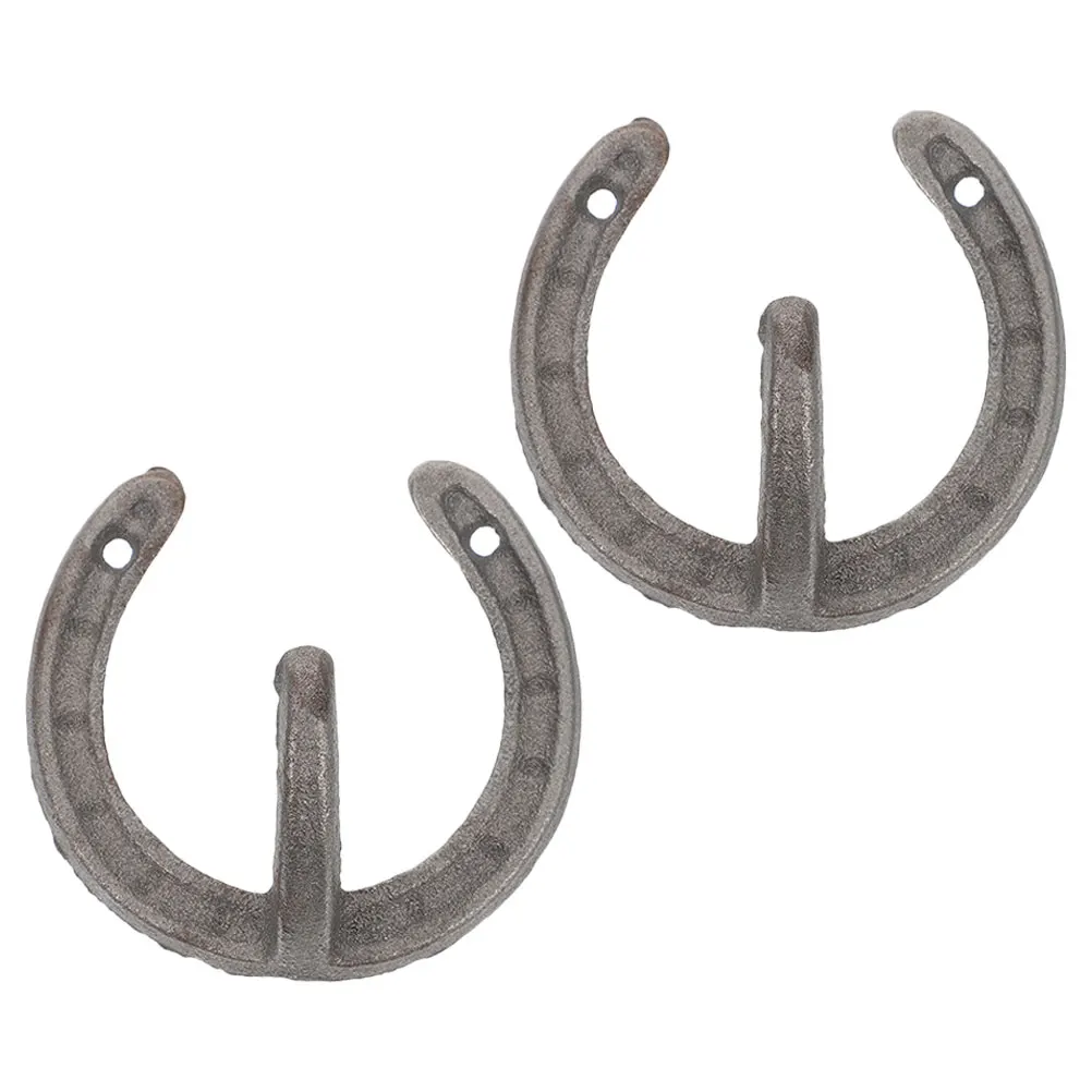 

2pcs Horseshoe Hook Cast Iron Wall Hanging Rack Storage Organizer Vintage Style Home Decor Bathroom Single Hook Rustic Pothook