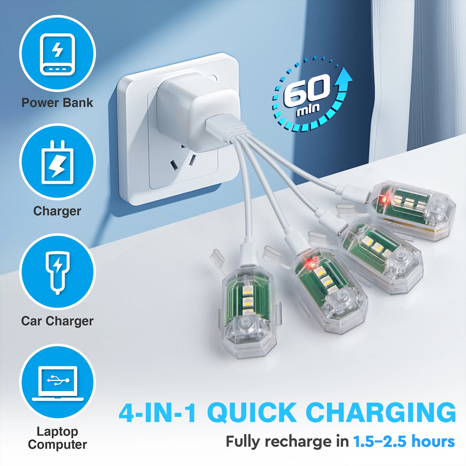 Flash LED sans fil avec télécommande, voyant d'avertissement d'urgence étanche, chargement USB adapté aux voitures, motos, vélos