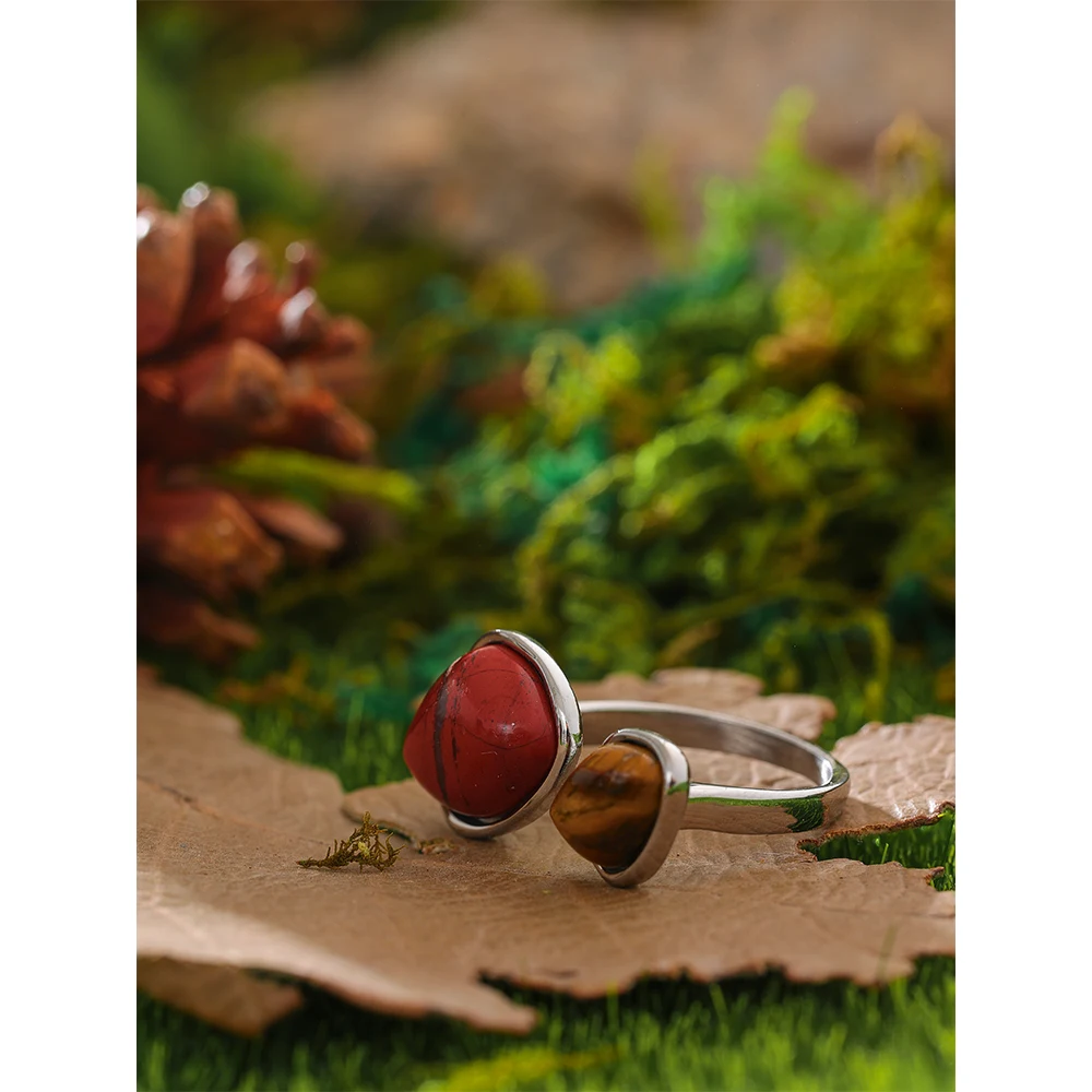 Yhpup Vintage Natural Stone Geometric PVD Gold Plated Stainless Steel Boho Ring Charm WaterProof Women Finger Jewelry кольцо