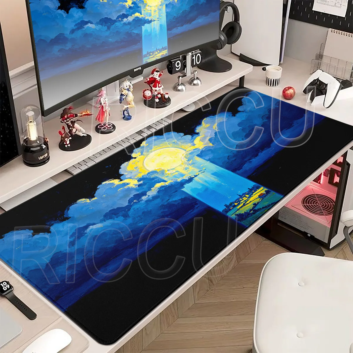 Non-Slip Oil Painting Night Scenery Mousepad Rubber Base Moon Large Mouse Pad Gamer  Computer Keyboard HD Printing Desk Mat
