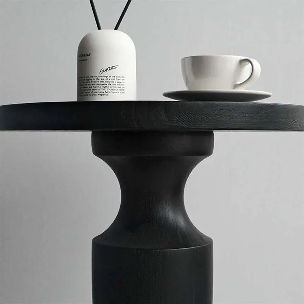Nordic Creative Black Solid Wood Coffee Table Sofa Side Table Light Luxury Bedroom Nightstand Living Room Furniture - view 4
