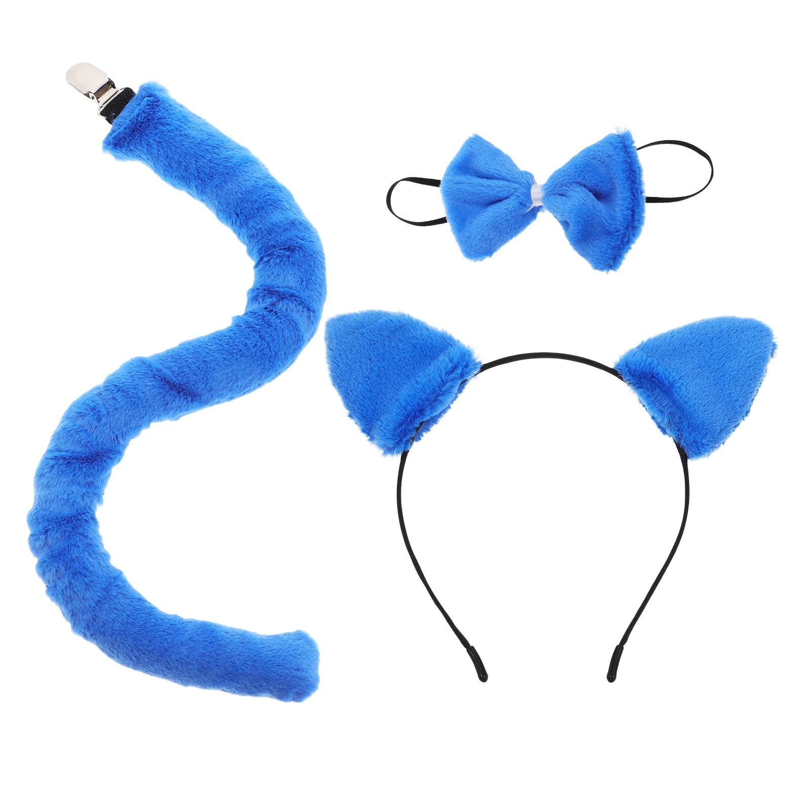 Cat Ears Headband Fluffy Tail Set for Women Halloween Cosplay Costume Accessories Fuzzy Plush Comfortable Wear