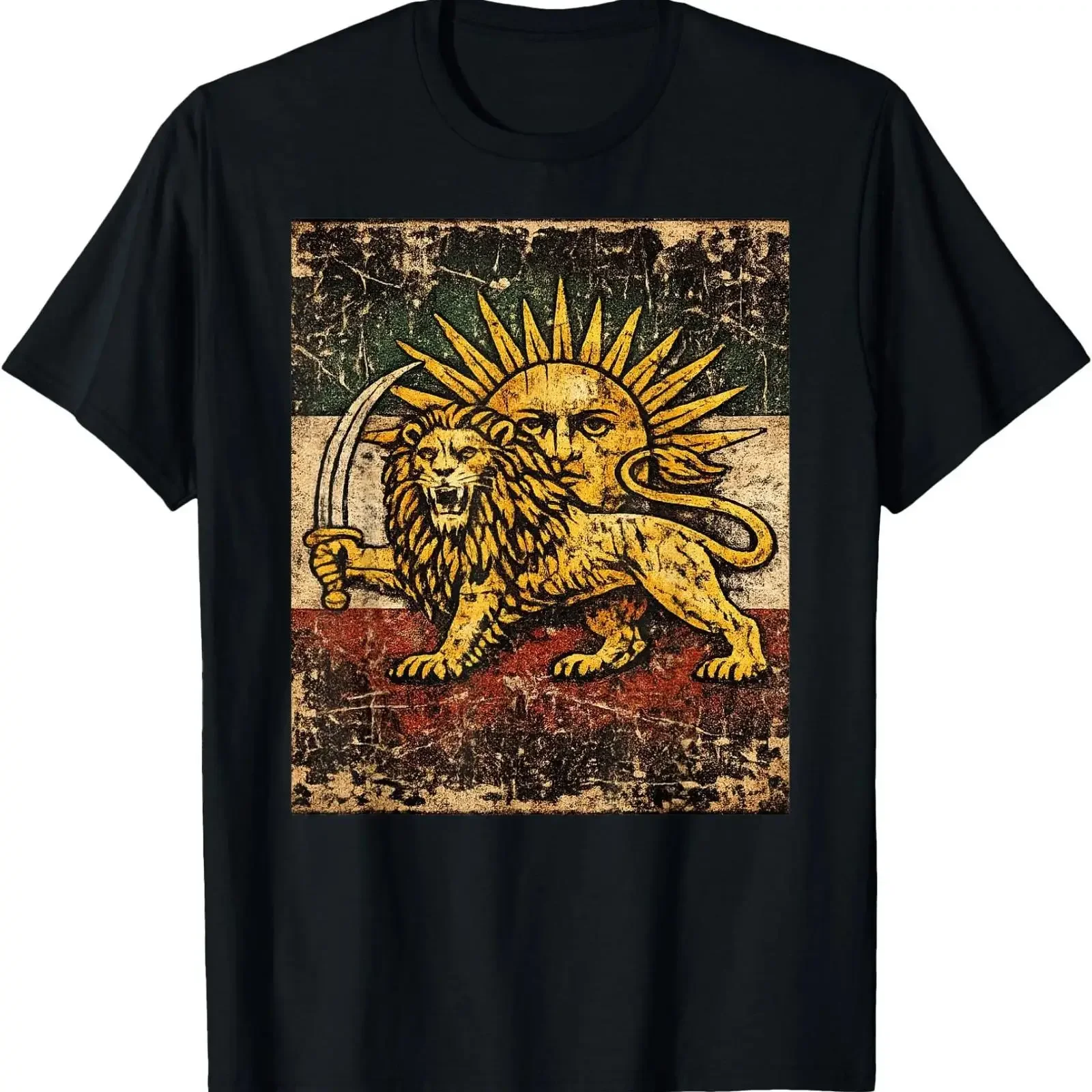 Persian Lion and Sun Flag Symbol Shir o Khorshid Historical T Shirt vintage Washed Versatile designer clothes Slightly