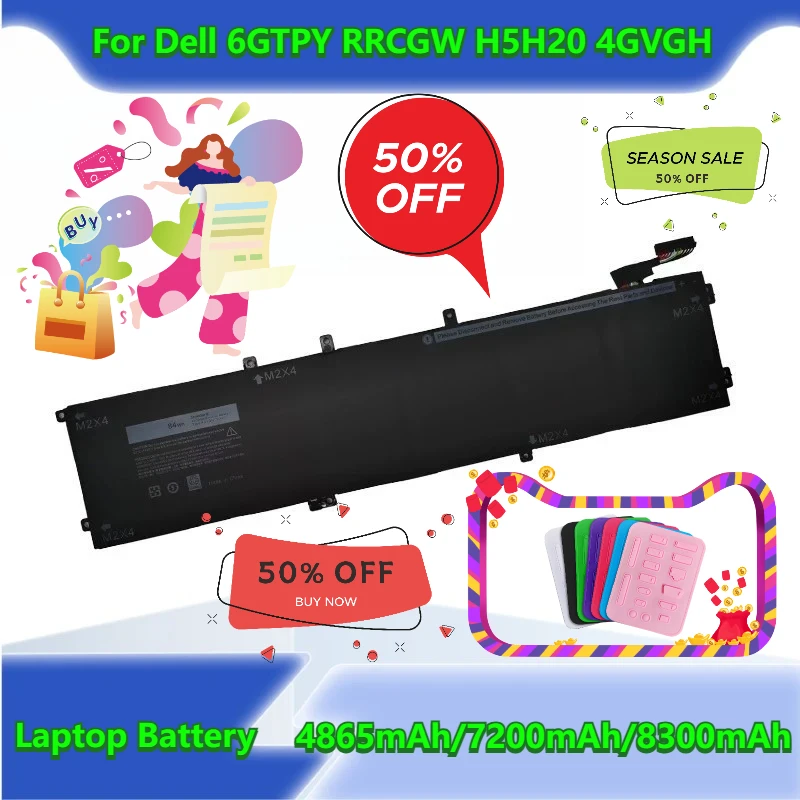 

11,4 В 4865 мАч/7200 мАч/8300 мАч 6GTPY RRCGW для Dell P83F Inspiron 7591 7590 XPS15 9560 H5H20 аккумулятор для ноутбука