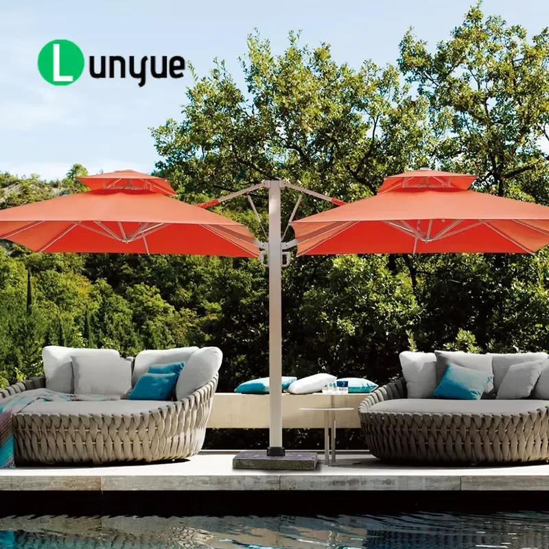 Double Head Cantilever Umbrella All Aluminum Frame Nylon ABS Rod 120kg Marble Base Outdoor Patio Parasol for Garden Poolside