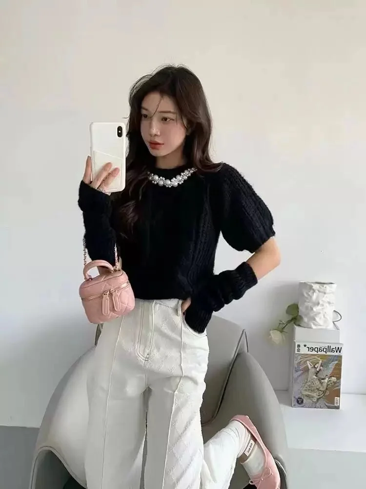 Detachable Sleeve Knitted Sweater Women Pullovers Oversize Spring Balloon Layered Romantic Fairycore Festival Cottagecore Wear