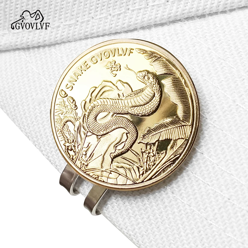 Golf Ball Marker year of the Golden Snake With Magnetic Cap Clips Gift For Golfer Boys Girl Alloy Marker Golf Accessories