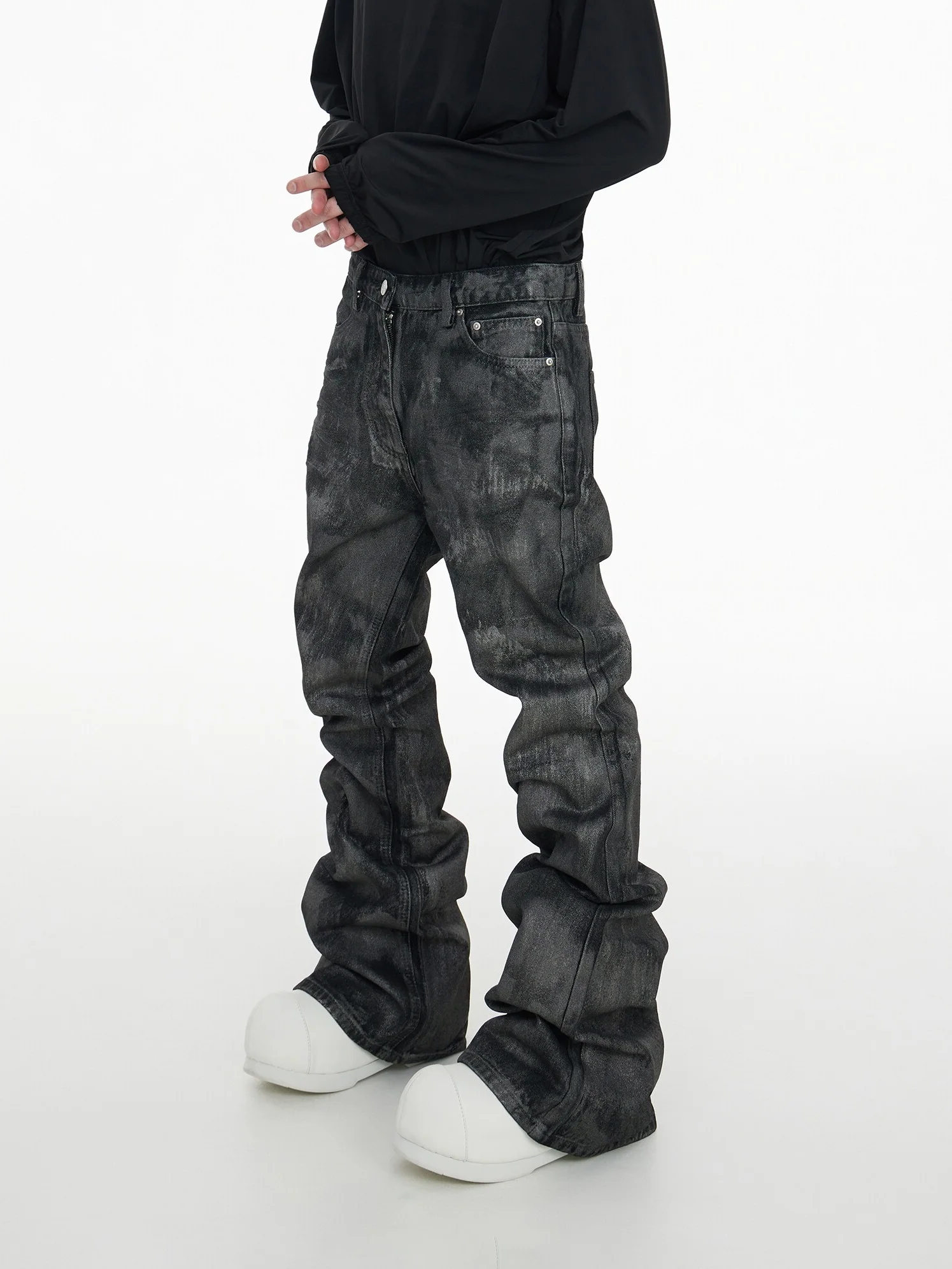Calças Jeans Retrô Americanas com Efeito Lavado e Acabamento Encerado, Perna Larga, Soltas e Casuais, Unissex, com Design Emp...