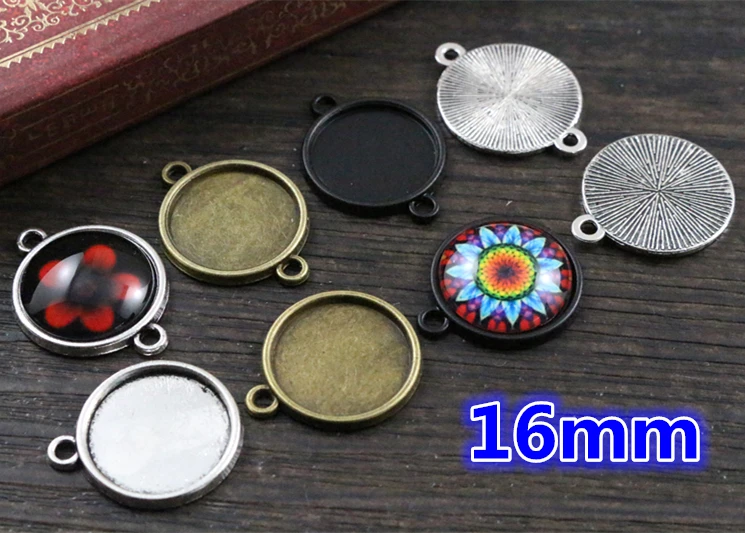 20pcs 16mm Inner Size Antique Bronze And Silver Plated Black Plated 6 Simple Style Cabochon Base Cameo Setting Charms Pendant