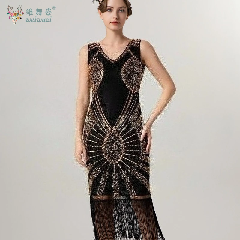 

Tassel Sequin Evening Gown 1920s Vintage Cocktail Party Vest Beaded Set with Diamonds Fashion Party Club Stage Show Dress