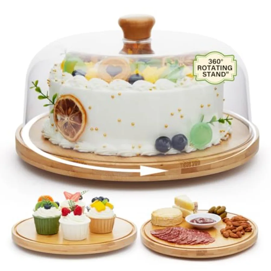 

Вращающаяся подставка для торта с крышкой, 12 дюймов, деревянная тарелка для еды с крышкой, сервировочный поднос, блюдо для фруктов, салатница, подставка для десертов и декора стола