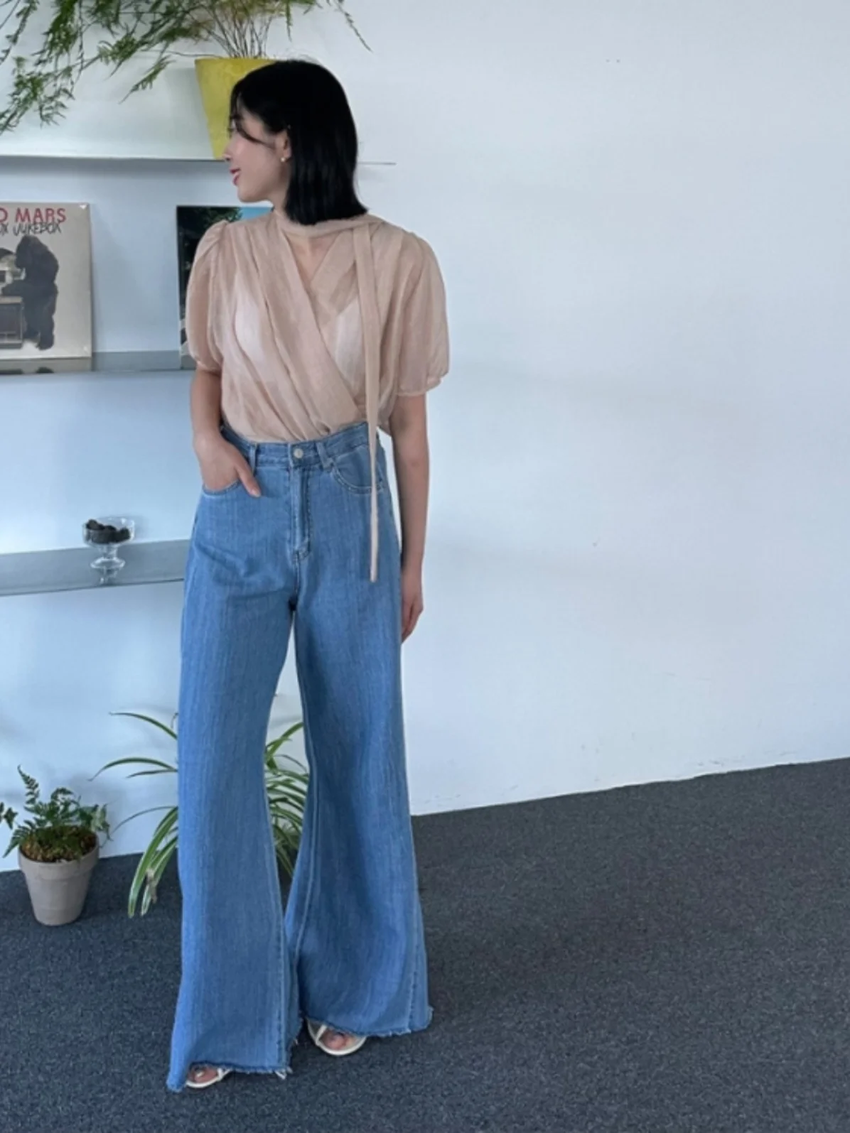 Retro Hohe Taille Breite Bein Jeans frauen Lose Abnehmen Spleißen Micro Ausgestelltes Lange Hosen Trendy Denim Hosen Herbst Saison