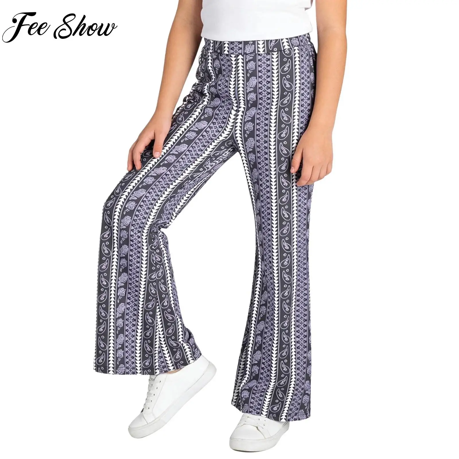 S-XXL Women Stretchy Boho Printed Flared Yoga Leggings High Waist Bell Bottom Pants for Gym Workout