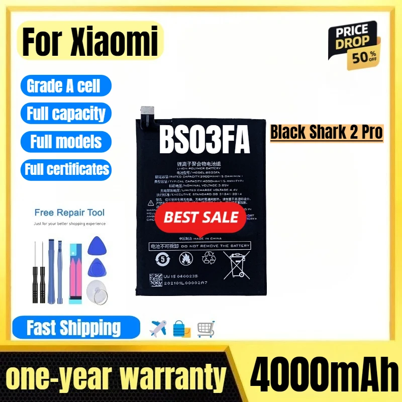 

BS03FA for Xiaomi Black Shark 2 Pro Mobile Phone Battery High Quality High Capacity Replacement Bateria Grade A Cell with Tools